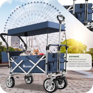 TecTake folding wagon with canopy, blue, used for carrying dogs and gear - Landscaping