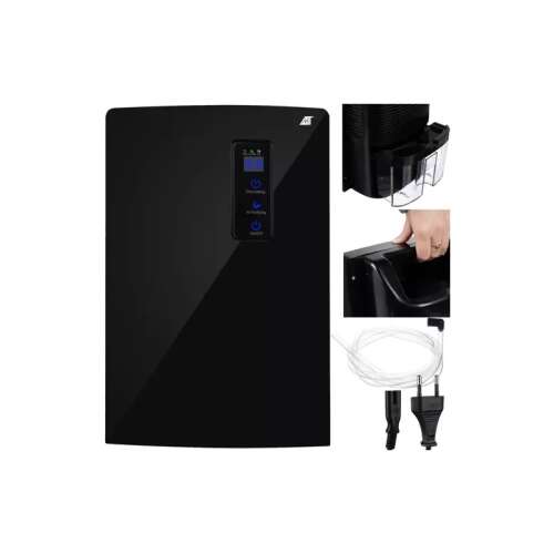 Fekete páramentesítő digitális kijelzővel, 2 az 1-ben légtisztító és páramentesítő, 600 ml/nap kapacitás, 1500 ml-es tartály, 90W párátlanító