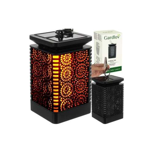 Gardlov solar lantern with flame effect, black, hanging or clipping, outdoor lighting