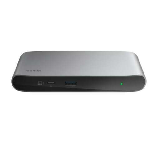 Stacja dokująca Belkin Thunderbolt 4, srebrna, widok z przodu