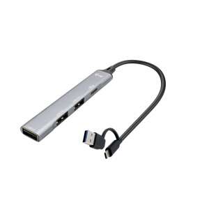i-tec CAHUBMETALMINI4 USB-Hub mit Typ-A und Typ-C Anschlüssen, silber - I-Tec