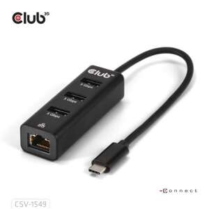 CLUB3D CSV-1549 USB-C hálózati csatlakozó 3x USB-A és Gigabit Ethernet hub, fekete - Club3D