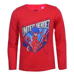 Tricou roșu cu mânecă lungă Miraculous Ladybug pentru copii, cu Ladybug în acțiune cu textul 'United Heroes' și 'We can save New York' - Bebeluși și copii mici