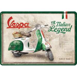 Retro Vespa The Italian Legend metal sign, vintage style, green and white scooter, Italian flag, since 1946 - Greeting Card, Invitation