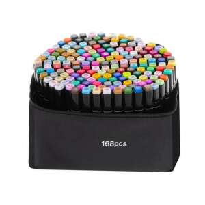 168 darabos kétoldalas alkoholos filctoll készlet fekete tokban - Filctoll