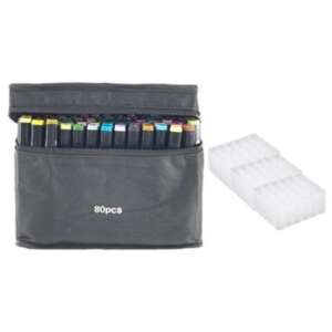 80 darabos kétoldalas alkoholos filctoll készlet tokban és állvánnyal, ideális rajzoláshoz, vázlatoláshoz, színezéshez és még sok máshoz - Filctoll