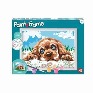 Paint & Frame Loving Puppy paint by numbers kit, featuring a cute puppy in a field of flowers, perfect for kids and adults - Paint by Numbers Kit