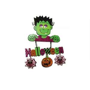 Halloween ajtó dísz Frankenstein, tök és pókkal, 48 cm - Mécses