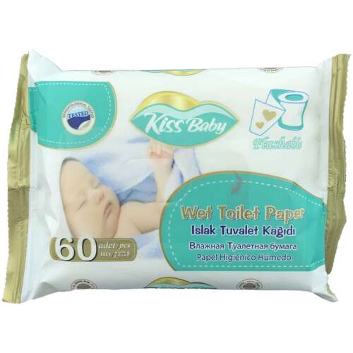 Kiss Baby Nedves WC papír, 60 darab, kíméletes tisztítás és hidratálás a baba bőrének