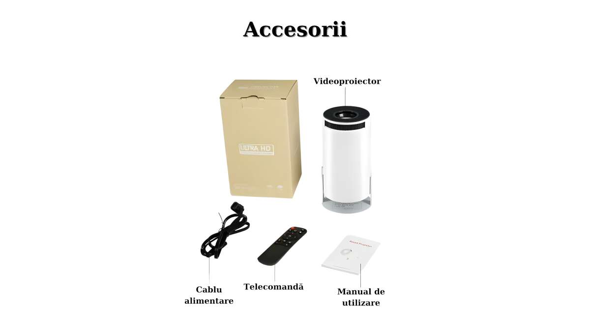 Videoproiector inteligent 4k cu telecomanda, versiunea PRO 2024, Android TV 11.0, WiFi 6, Bluetooth 5.0, Ecran de proiectie 130 inch, Auto corectie imagine, Quad-core, 200 ANSI, Difuzor incorporat, HDMI, USB 107398491