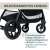 Chicco GLEE stroller, black frame with colorful floral canopy, shock-absorbing wheels with suspension