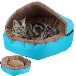 Blue cat bed with canopy, Puha macskaágy baldachinnal, cat sleeping in bed - Cat Bed