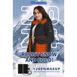 Jachetă cu glugă încălzită pentru femei Dollcini Fashion, rezistentă la zăpadă și frig, cu componente de încălzire actualizate cu 200% maxup în 2024 - Îmbrăcăminte pentru femei