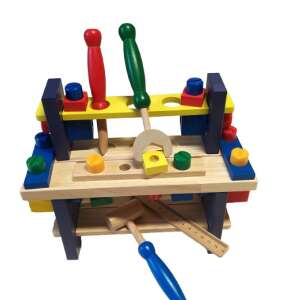 ÖKODEKO fa barkácsasztal játék összeszerelve színes fa szerszámokkal - Barkácsolás, Autópálya & Parkolóház és Figura