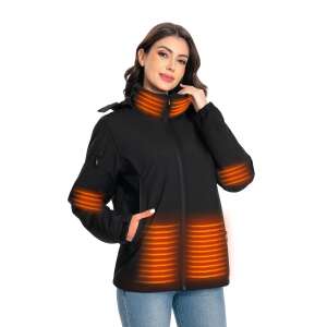 Jachetă cu glugă încălzită pentru femei Dollcini Fashion, negru L - Îmbrăcăminte pentru femei