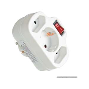 Commel 240-303 fehér adapter 2Euro + 1 földelt dugalj kapcsolóval - Commel