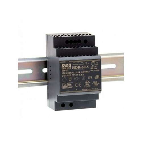 LED tápegység , Mean Well , HDR-60-12 , 12 Volt , 60 Watt , DIN sínre szerelhető , ipari 107412660
