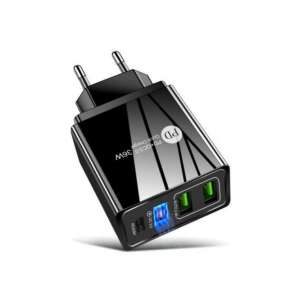 Optonica 36W Univerzális USB töltő Quick Charge 3.0 és USB Type-C portokkal, fekete - Elem