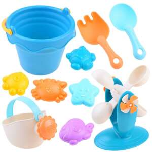 Sandspielzeug und Badewannenspielzeug Set, beinhaltet Eimer, Gießkanne, Schaufel, Rechen, Windmühle und Formen - Sandkastenspielzeug