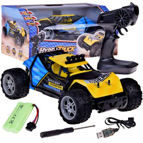 HYPER TRUCK 1:14 méretarányú távirányítós terepjáró, sárga, távirányítóval, akkumulátorral, USB kábellel, csavarhúzóval - Autó és jármű
