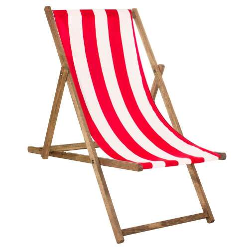 Piros-fehér csíkos összecsukható napozószék bükkfából