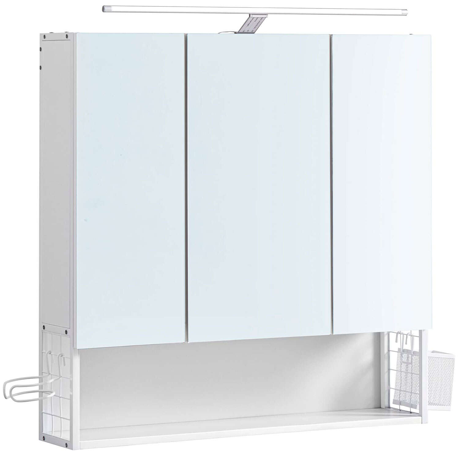 VASAGLE Bathroom Wall Cabinet, 3 Doors with Mirror, Open Compartment, 15x70x70cm, White