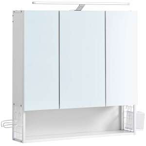 VASAGLE bathroom cabinet with mirror, white, 3 doors, LED light, open shelf, storage - Bathroom Furniture