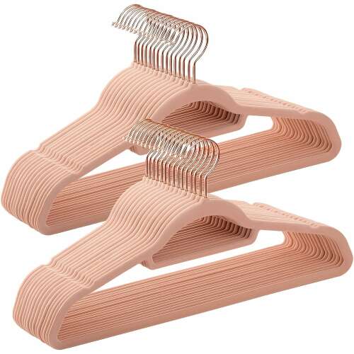 50 darabos SONGMICS bársony vállfa készlet rózsaarany kampókkal, csúszásmentes, vékony, 43 cm
