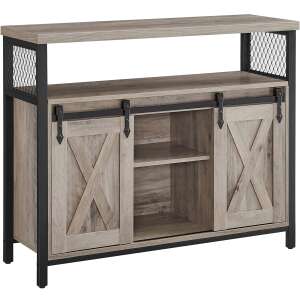 VASAGLE Sideboard for Living Room or Kitchen, with 2 Sliding Doors, Adjustable Shelves, Rustic Style, 33x100x80cm, Grey 107421893 - Kitchen Furniture