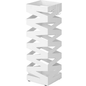 Бял метален стойка за чадъри с куки и тава за капки, 15,5 x 15,5 x 49 cm - Офис мебели