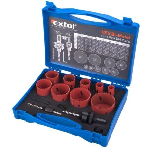 Set 9 carote universale, Extol, 9 diametre O 19-64mm, HSS / Bi-metal