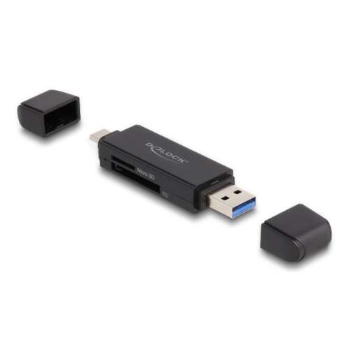 DeLock USB-A/C SD/MicroSD kártyaolvasó, fekete