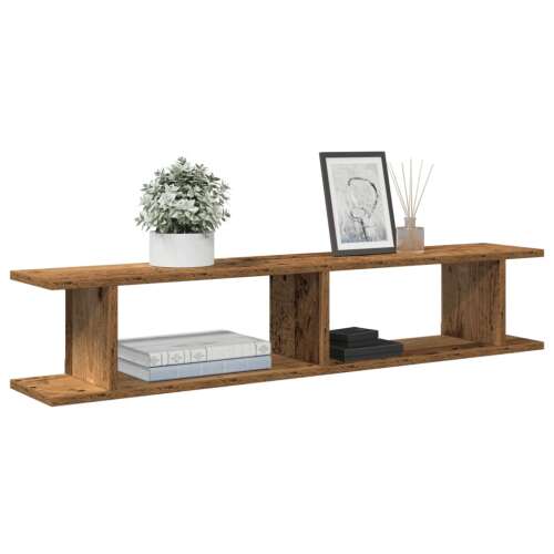 vidaXL 2 db antik fa fali polc, 105 x 18 x 20 cm, rusztikus barna, tökéletes könyvek, fotók és dekorációs tárgyak kiállításához