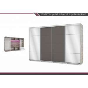 Bond Tv-s magasfényű gardrób 2 db fózolt tükrös ajtóval - 318 cm