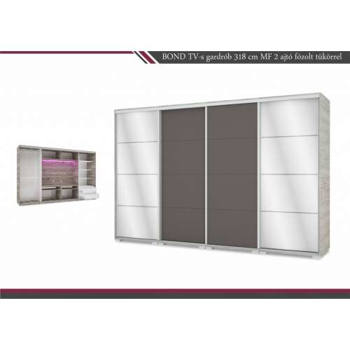 Bond Tv-s magasfényű gardrób 2 db fózolt tükrös ajtóval - 318 cm 107439803
