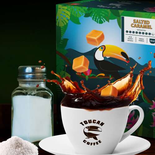 Toucan Coffee Sós Karamellás Nespresso Kompatibilis Kávékapszulák, 10 kapszula, kávécsésze karamellával és sóval