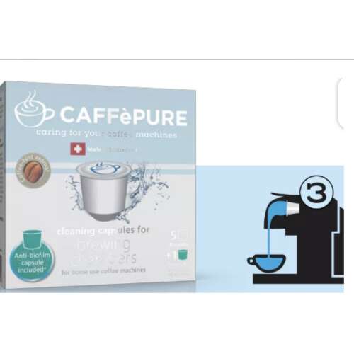CafféPure Nespresso kávégép tisztító kapszulák, 5db tisztító kapszula és 1db anti-biofilm kapszula Nespresso kávégépekhez