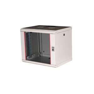 Equip EPM-09-6045-G-CBAA 9U wall mountable rack cabinet, light gray, side view - Equip