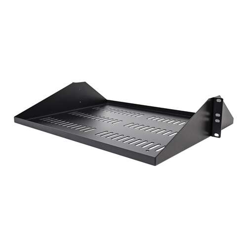 StarTech.com SHELF-2U-14-CENTER-V 14U rack polc, fekete, ferde nézet - Startech