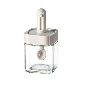 Flippy Spice Jar, 300ml, Glass Jar with Built-in Lid and Spoon, Grey - Spice Rack