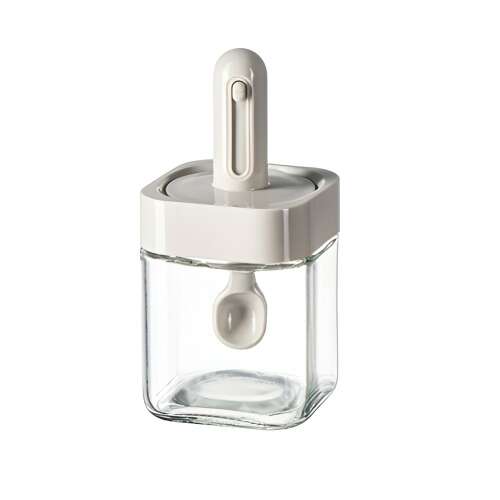 Flippy Spice Jar, 300ml, Glass Jar with Built-in Lid and Spoon, Grey