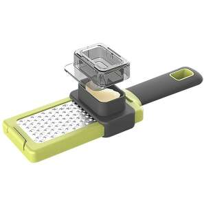 Flippy Multifunctional Grater, Green/Grey, for Garlic, Cheese, and More - Flat file