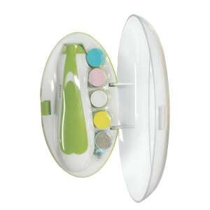 Tăietor de unghii electric Flippy pentru bebeluși și copii, verde și alb, cu 6 accesorii și lumină LED - Foarfece și clești pentru manichiura