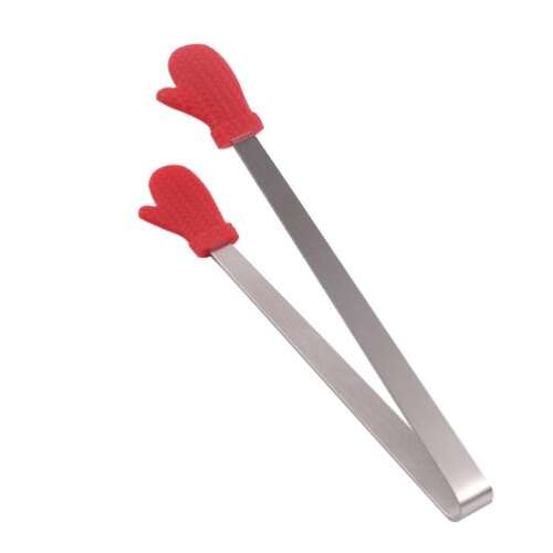 Červené silikónové servírovacie kliešte, z nehrdzavejúcej ocele, na servírovanie jedla