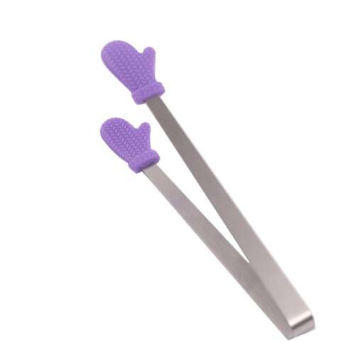 Fioletowe szczypce do jedzenia z silikonowymi rękawiczkami, marka Flippy, do serwowania i prezentowania jedzenia