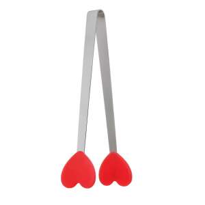 Clește pentru mâncare din oțel inoxidabil cu vârfuri din silicon în formă de inimă roșie - Pense alimentare
