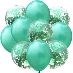 Set 10 baloane KipHome turcoaz si confetti pentru petrecere - Baloane