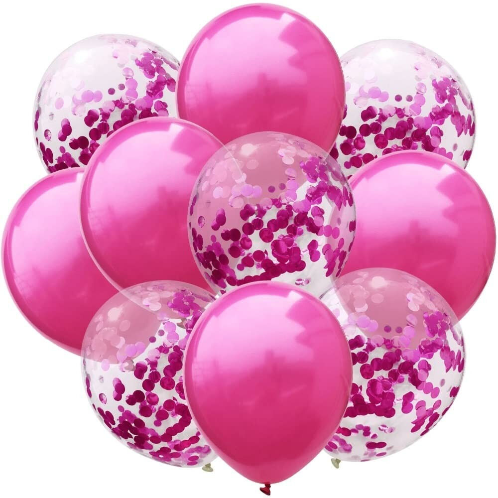 Set of 10 Latex Balloons, Flippy, Model Party Confetti, 5 x Confetti, 5 x Pink, 25 cm, 2.2g