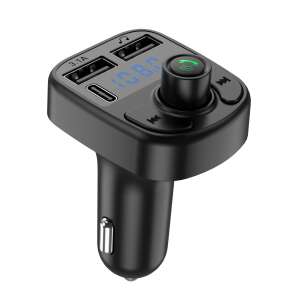 Black Flippy Bluetooth 5.0 car charger with MP3 player, dual USB ports, and Type-C port - Car Charger
