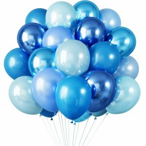 KipHome Set of 10 Blue Chrome Latex Balloons, Party Decoration - Balloon